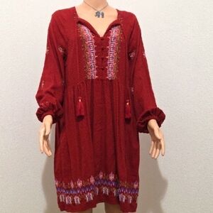 EUC Bohemian Red Embroidered Midi Dress